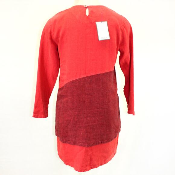 CLICK Color Me Cotton Art to Wear 100% Linen Dress Medium Red Made USA - Picture 6 of 9